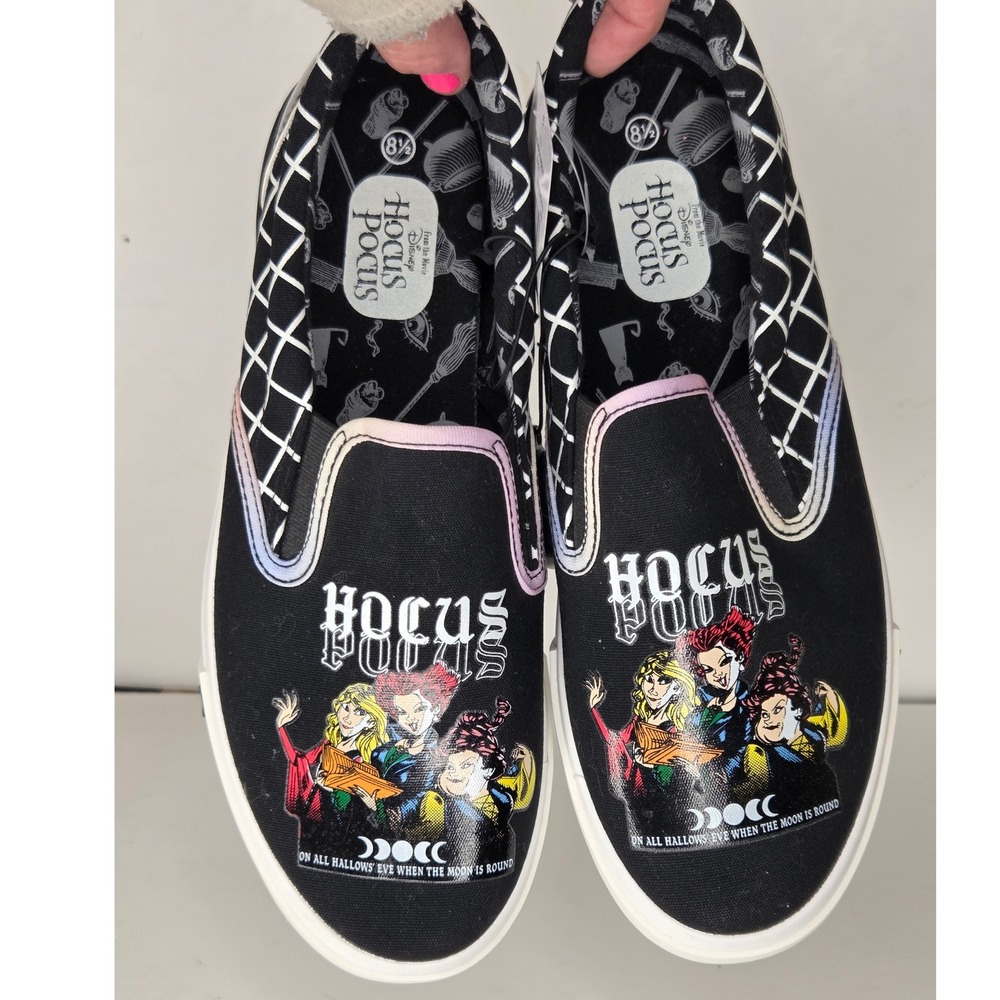 Disney Hocus Pocus Sanderson Sisters Halloween Slip On Sneakers Black Womens 8.5